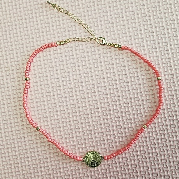 Peachy Pink Beaded Choker